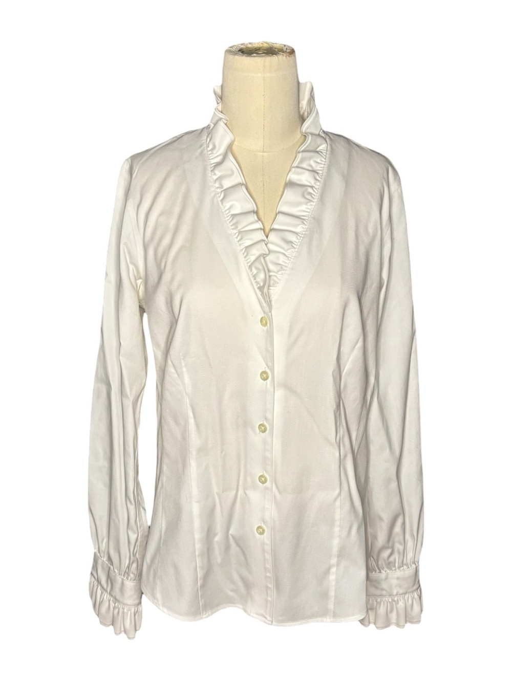 Brooks Brothers White Ruffle Neck Button Down Blouse - Picture 2 of 6
